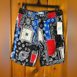 Stylish Bandana Print Athletic Shorts - Black, Blue, Red